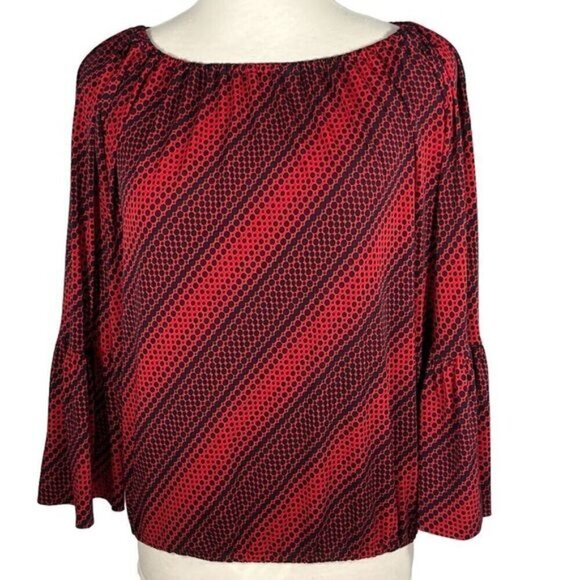 Michael Michael Kors red with navy blue polka dot peasant style blouse Size S - Picture 1 of 12